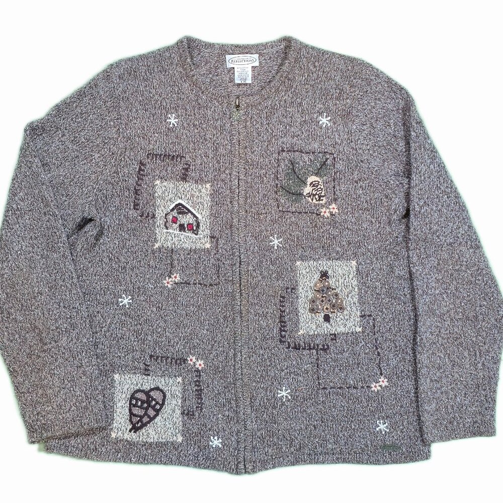 Vintage Northern Reflections‎ Cardigan - Winter Embroidery "Cottagecore" Size L